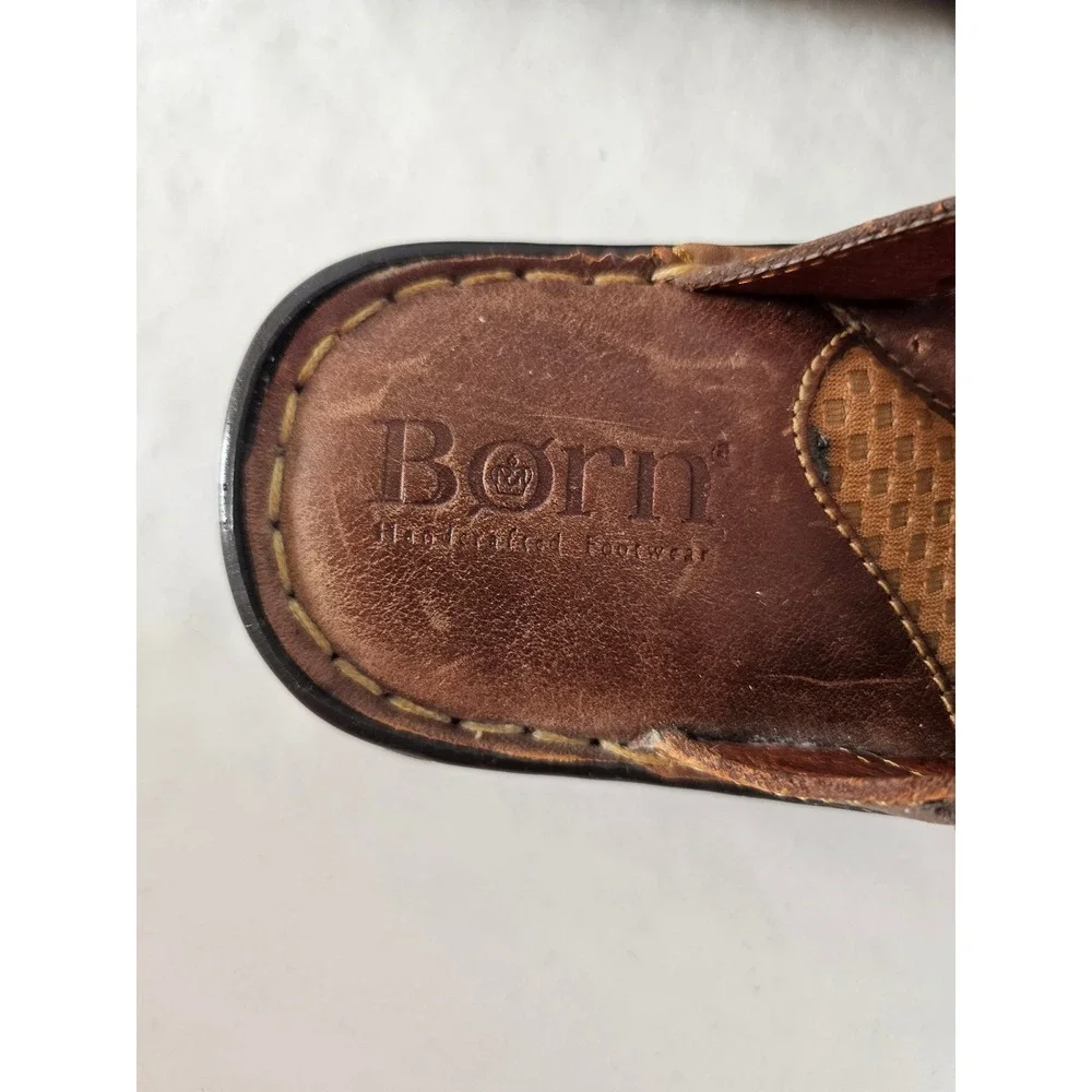 Rustic Born Leather Slide Sandals Mens 8 Brown Fisherman Woven Straps B91416